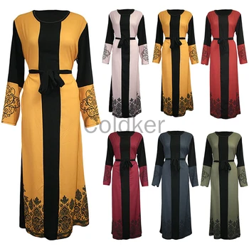 Для женщин на Хэллоуин, Элегантное платье с длинным рукавом и поясом с Абайей, Мусульманское платье Макси, Турецкие платья для женщин, платье-кафтан Morrocan