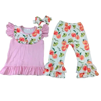 Оптовая продажа летних нарядов для девочек с цветочным узором для малышей, комплект одежды для маленьких девочек, Детская одежда с фруктами