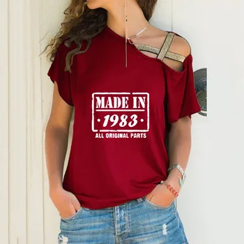 Сделано в 1983 году, свободная футболка с буквенным принтом, женская сексуальная футболка с косым вырезом и перекрестной повязкой, топы для женщин, подарок на 40-й день рождения