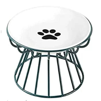 Тарелка и подставка для корма для домашних животных, набор для еды и воды, неглубокая керамическая миска с подставкой для кошек и маленьких собак
