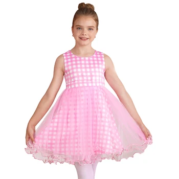 2023, Розовые платья трапециевидной формы в белую клетку для девочек, кукольное платье, карнавальный костюм из фильма Марго Робби для тематической вечеринки по случаю дня рождения