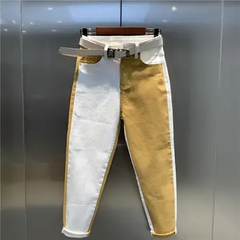 Женские потертые джинсы оверсайз контрастного цвета 2023, новые летние облегающие брюки Radish с высокой талией, брюки Harlan Nine Point Pants B03