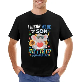 Слон, я ношу синее для моего сына, Месяц осознания аутизма, футболка для мамы и папы, футболка с графическим рисунком, облегающие футболки для мужчин
