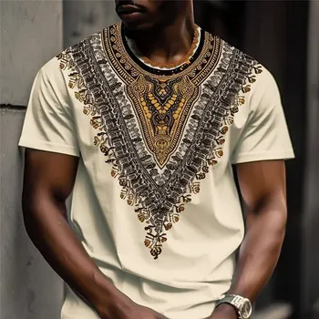 Мужская футболка в винтажном этническом стиле, традиционная одежда дашики, повседневная уличная одежда в стиле ретро с коротким рукавом, мужская одежда 2023 года