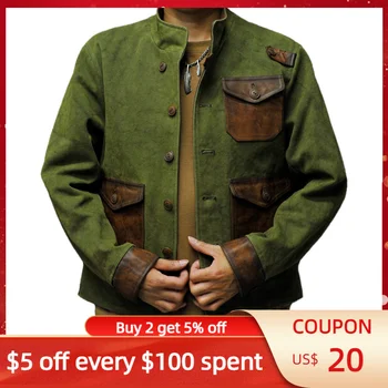 2024 Зеленая кожаная куртка из парусины в японском стиле, мужская однобортная куртка размера плюс 5XL из натуральной конской кожи, приталенное осеннее пальто