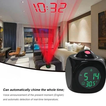 Проекционные часы с перезвоном, Многофункциональный электронный будильник, светодиодный ЖК-дисплей, температурный дисплей, часы для гостиной, спальни, общежития
