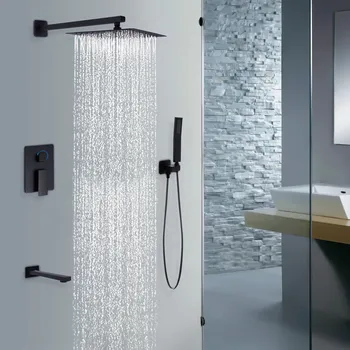 Матовая черная душевая система для ванной комнаты, 10-дюймовая дождевая насадка для душа с ручным настенным креплением Spary, комбинированный набор для ванны с водопадом