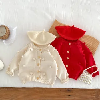 Осенний свитер для маленьких девочек ручной вязки, кардиган для малышей, пальто для мальчиков, хлопковая трикотажная куртка с длинными рукавами для новорожденных