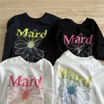 Новая корейская летняя женская футболка MARDI, Повседневная свободная футболка, Топы Harajuku, Постепенный Цветной Цветочный принт, чистый хлопок, короткий рукав