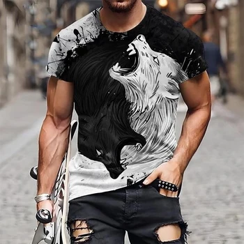 2023 Новая футболка Wolf с 3D-принтом, мужская Повседневная летняя крутая футболка в стиле хип-хоп с коротким рукавом большого размера