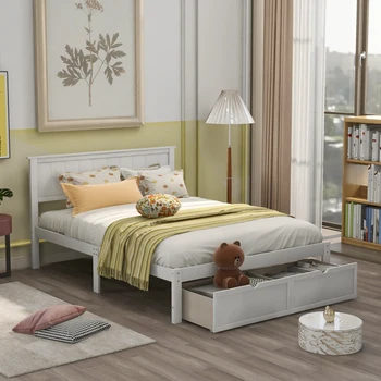 Белая кровать-платформа с выдвижными ящиками под кроватью, легко монтируемая для мебели для спальни в помещении
