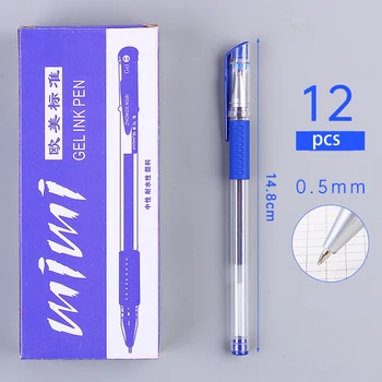 Синяя гелевая ручка европейского стандарта 0,5 мм, 12 канцелярских принадлежностей в штучной упаковке, инструменты для письма, синяя ручка для подписи