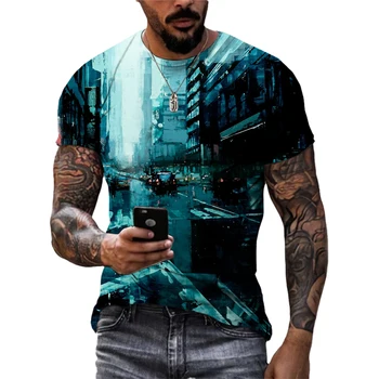 Летняя мода Ретро Масляная живопись графические футболки Европа и Америка Мужские повседневные винтажные футболки с 3D принтом С коротким рукавом Топы