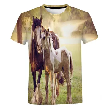 Новые летние модные мужские топы в стиле харадзюку, футболки с изображением 3D лошади из ткани оверсайз с коротким рукавом