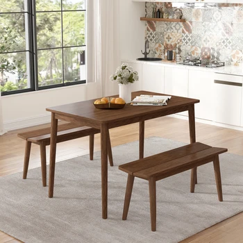 Набор деревянных обеденных столов из 3 предметов, кухонная мебель на 4 персоны, современный столовый набор с 2 скамейками, просторная столешница для кухни-столовой