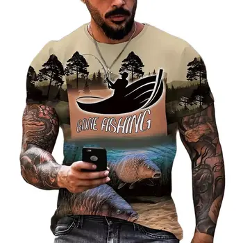 2022 Мужские футболки для рыбалки на открытом воздухе с 3D принтом, футболка с коротким рукавом для рыбалки, повседневные рыбные топы, футболки Оверсайз, мужская одежда