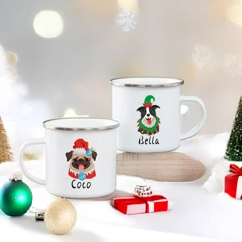 Эмалированная кружка с принтом в виде шляпы Санта-Клауса, Персонализированная кружка с именем, Кружки для горячего шоколада, Кофейная чашка с ручкой, Рождественские подарки