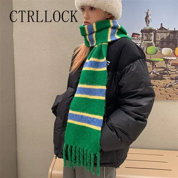 CTRLLOCK Повседневный полосатый Мягкий вязаный женский шарф, зимние длинные шарфы с кисточками в разноцветную полоску