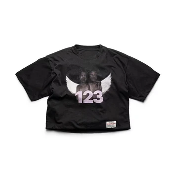 Летняя футболка с логотипом RRR123 Для мужчин и женщин 1: 1, Лучшее качество, RRR-123, Крылья Ангела, Оверсайз, Выстиранная футболка, Топы в стиле Аниме Harajuku, Футболка
