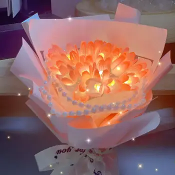 Букет тюльпанов ручной работы со светодиодными искусственными цветами, Люминесцентное украшение для рабочего стола, подарок на День Святого Валентина, подарок на День рождения