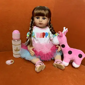 55 см Оригинальная силиконовая игрушка для всего тела, мягкая на ощупь, водонепроницаемая игрушка для ванны, реалистичная возрожденная малышка, прическа принцессы для девочек в стиле Анны