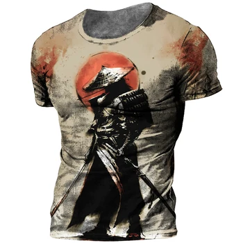 Мужская футболка Samurai с 3D принтом в японском стиле, футболка с коротким рукавом, повседневный винтажный мужской топ, мужская одежда оверсайз