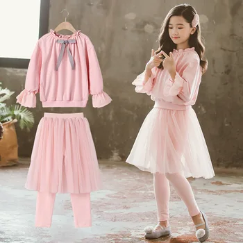 2023, Корейские весенне-осенние детские комплекты из 2 предметов, топ с круглым вырезом для девочек младшего возраста, брюки для девочек младшего возраста, Комплекты для девочек-подростков для девочек