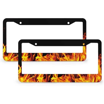 Рамки для пожарных номерных знаков, Пламя, огонь, 2 шт., рамка для номерного знака, алюминиевые Металлические держатели автомобильных бирк, 2 отверстия для автомобиля США и Канады