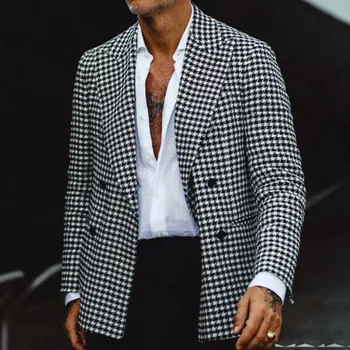 Мужской классический клетчатый пиджак с лацканами, Двубортное деловое пальто с длинными рукавами, Удобный свободный мужской свитер для улицы Харадзюку