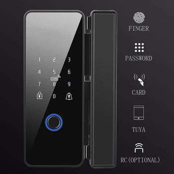 Tuya APP Блокировка отпечатков пальцев Bluetooth Смарт-стеклянная дверь Биометрический дверной замок с электронным управлением 13,56 МГц RFID Дистанционная разблокировка