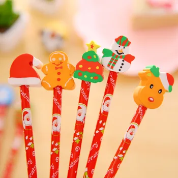 10 Мультяшных деревянных карандашей в рождественском стиле с ластиком HB Drawing Pencil Канцелярские принадлежности для школьников Рождественский подарок