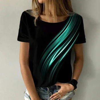 Женские футболки для летней модной одежды с 3D принтом в стиле Харадзюку, Черные Топы, Повседневные Футболки с круглым вырезом для девочек, Футболки Y2k, 2024