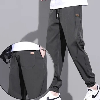 Повседневные брюки Ice Silk, мужские летние тонкие быстросохнущие мужские брюки свободного кроя, большие спортивные молодежные брюки модного бренда