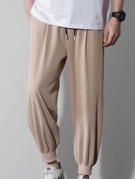 Однотонные Широкие Прямые длинные брюки для мужчин, свободные повседневные дышащие Удобные брюки, мужская летняя модная мужская одежда
