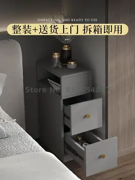Полуоткрывающаяся серая ультраузкая маленькая прикроватная тумбочка для хранения в спальне мини-небольшого размера простая прикроватная тумбочка