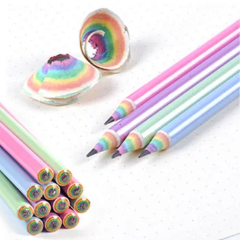 12 Радужных бумажных карандашей Набор для детского письма и рисования HB Professional Art Sketch Ручка для комиксов Канцелярские школьные принадлежности