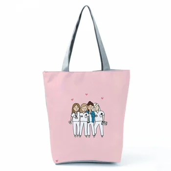 Женская новая универсальная сумка-тоут, Сумки с принтом медсестры, Мультяшная экологичная пляжная сумка, сумки для покупок большой емкости
