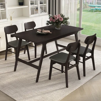 Обеденный стол в стиле середины века из 5 предметов, кухонный стол с 4 обеденными стульями из искусственной кожи
