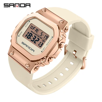SANDA, Новые роскошные женские часы, Модные повседневные светодиодные электронные цифровые часы, мужские женские часы, наручные часы relogio feminino 9006