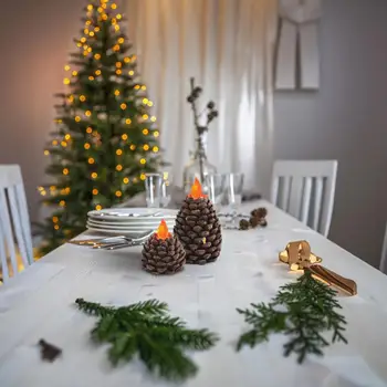 Красивая лампа из сосновой шишки, Беспламенная светодиодная свеча из сосновой шишки, безопасная декоративная подставка для фотографий для украшения рождественской домашней вечеринки, Батарея