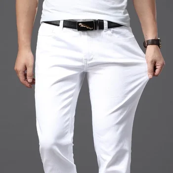 Белые Мужские Джинсы Модные Повседневные Классические Прямые Облегающие Мягкие Брюки Для Мужчин Бренда Advanced Stretch Pants Мужская Одежда Корея