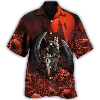 Летняя пляжная рубашка Skull Terror для мужчин в повседневном стиле с 3D-печатью, гавайская импортная одежда с коротким рукавом, графическая уличная одежда