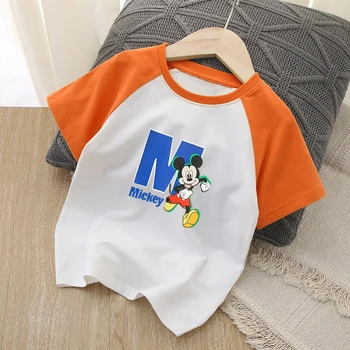 Летние топы Disney Kawaii с Микки Маусом, новая детская футболка с коротким рукавом, повседневные футболки с круглым вырезом и рисунком Y2k, японская уличная одежда