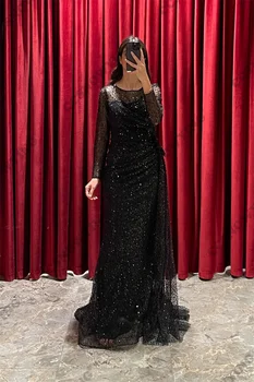 Блестящие вечерние платья Seqquin с длинным рукавом, вечернее платье Русалки, женский арабский Кафтан, халат De Soiree