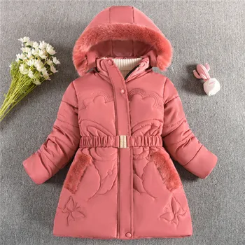 Зимнее пальто для девочек 3-8 лет, утепленная детская куртка с капюшоном на молнии и меховым воротником, верхняя одежда принцессы, детская одежда