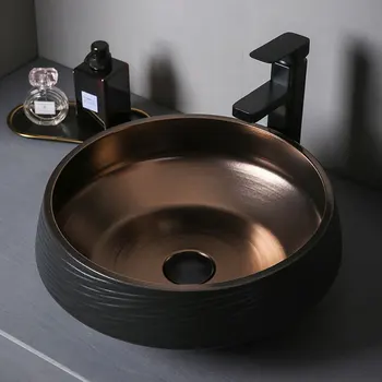 Черная настольная раковина Light Роскошные керамические раковины для ванной комнаты современная сантехника Black Gold Glaze Креативный Умывальник Кухонная раковина