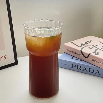 Вертикальный стеклянный стакан в стиле ретро, чашка для американского кофе со льдом, бокал для вина
