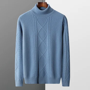 Осенне-зимняя Корейская новая мужская блуза из 100% чистой шерсти, дышащий мягкий свитер-поло с высоким воротом, модный пуловер