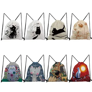 Подарок, Портативная модная сумка для хранения обуви с принтом кота из мультфильма, Женский рюкзак с карманом на завязках в стиле Харадзюку большой емкости
