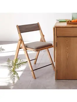 Обеденный стул из массива дерева Современный минималистичный стул с дубовой спинкой Мягкий Стул для отдыха Nordic Restaurant Складной стул